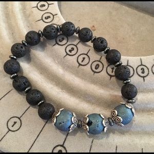 Blue Druzy and lava bead bracelet